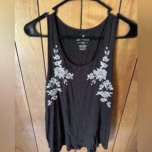 Grayish/Blue Floral Embroidered Tank Top